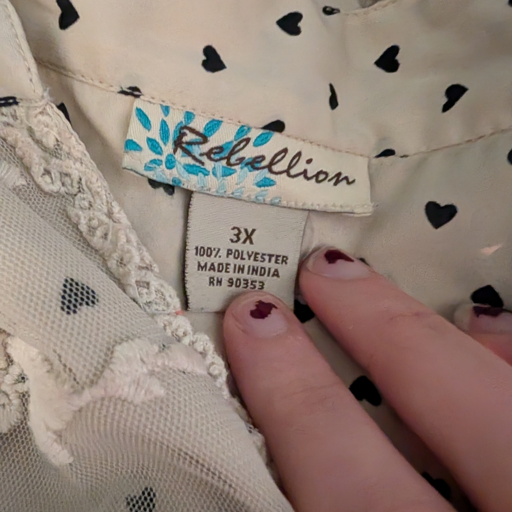 Rebellion Hearts Cream Lace Heart Print Tunic Top 3X Coquette Romantic - Picture 5 of 6